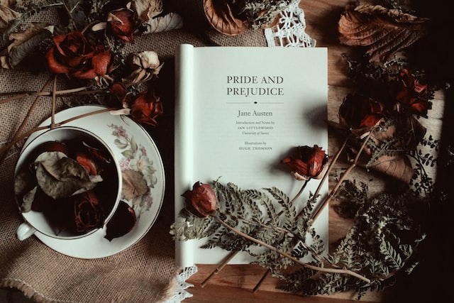  Free Audio Books: Pride and Prejudice book with roses